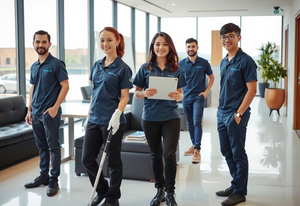 Professional cleaning team at work
