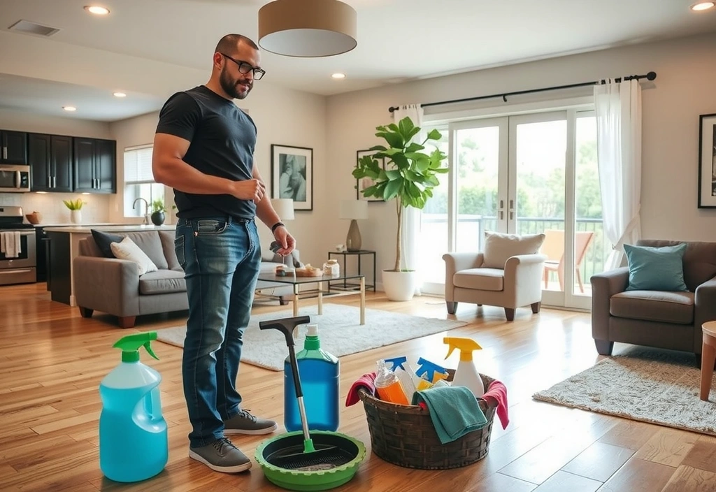 Professional residential cleaning service in modern home