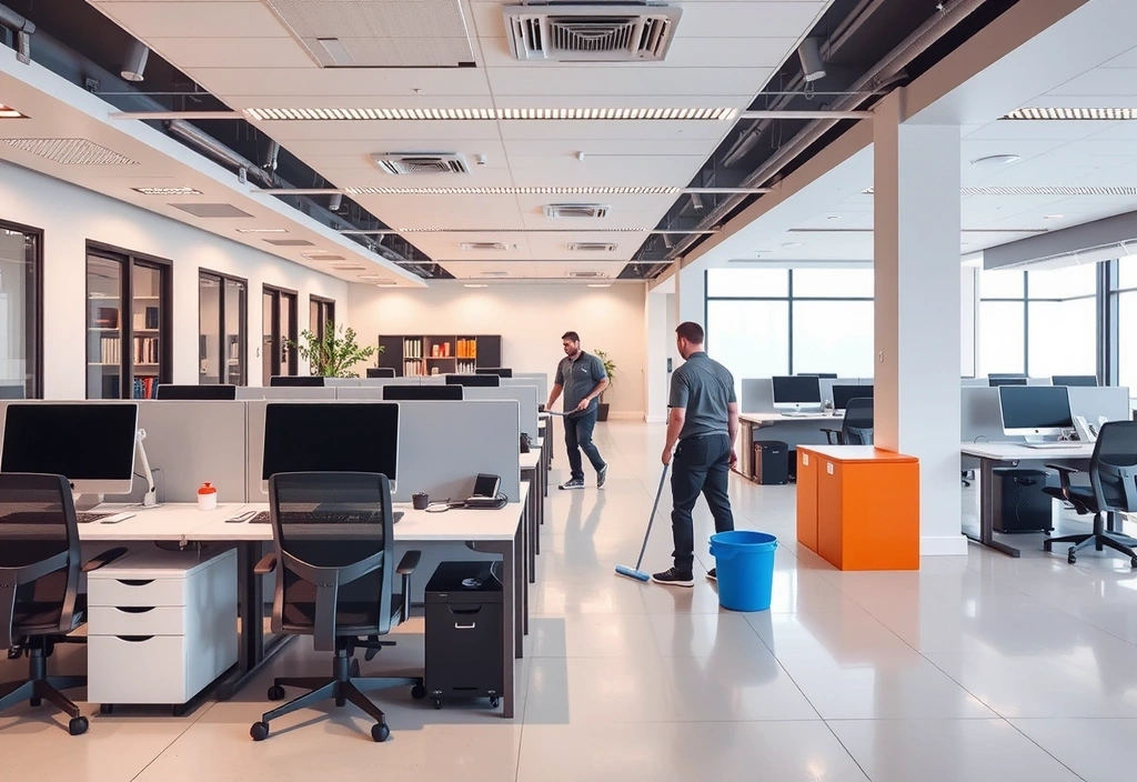 Professional office cleaning service in modern workspace